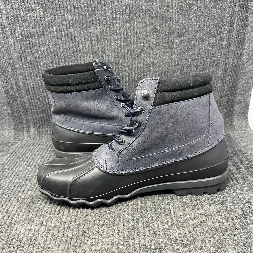 Sperry Avenue Duck Boots Black Navy Blue Leather Waterproof Mens 12